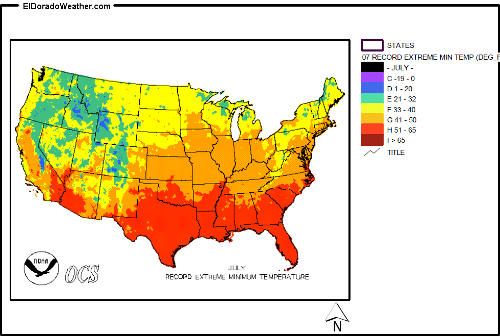 United States July Record Extreme Minimum Temperature
